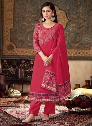 Pink Pashmina Casual Wear Jacquard Salwar Suit