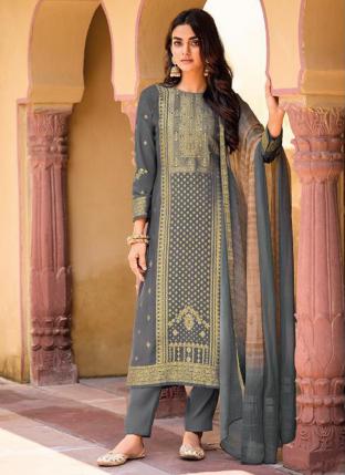 Grey Jacquard Festival Wear Weaving Salwar Suit