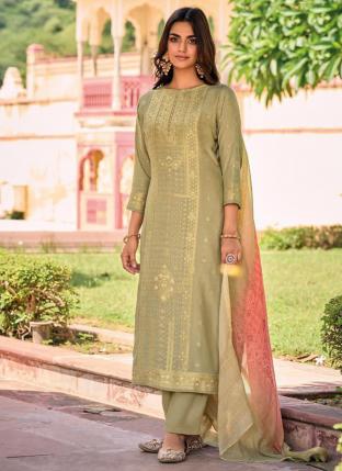 Light Green Jacquard Festival Wear Weaving Salwar Suit