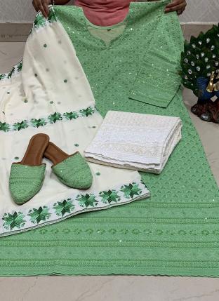 Pista green Pure Cambric Traditional Wear Sequins Work Readymade Salwar Suit