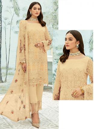 Beige Georgette Traditional Wear Embroidery Work Pakistani Suit