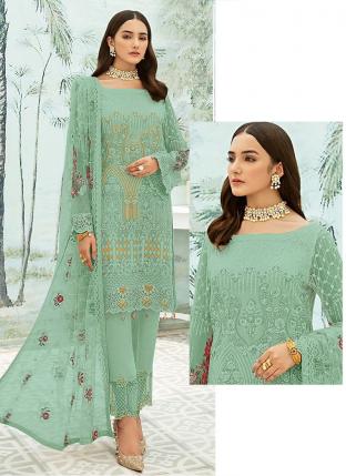 Pista green Georgette Traditional Wear Embroidery Work Pakistani Suit