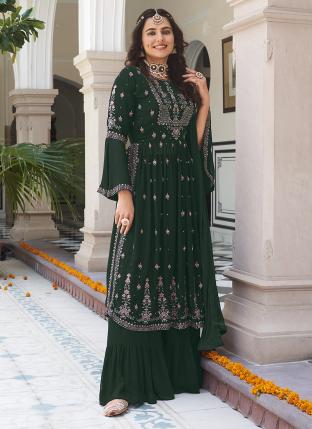 Bottle Green Georgette Festival Wear Embroidery Work Salwar Suit