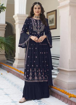 Navy Blue Georgette Festival Wear Embroidery Work Salwar Suit