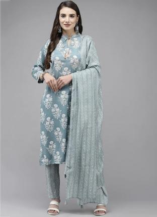Grey Muslin Silk Traditional Wear Hand Work Readymade Salwar Suit