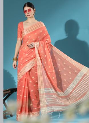 Gajri Chanderi Silk Party Wear Thread Work Saree