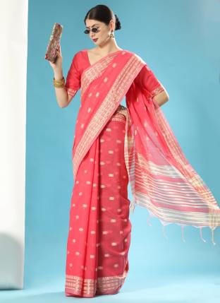 Pink Chanderi Silk Party Wear Thread Work Saree
