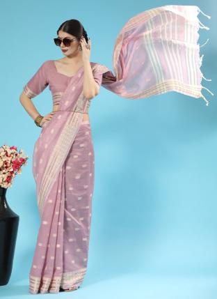 Purple Chanderi Silk Party Wear Thread Work Saree