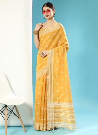 Yellow Chanderi Silk Party Wear Thread Work Saree