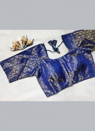 Blue Banarasi Silk Traditional Wear Thread Work Blouse
