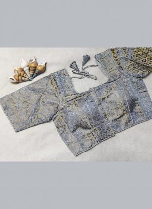 Grey Banarasi Silk Traditional Wear Thread Work Blouse