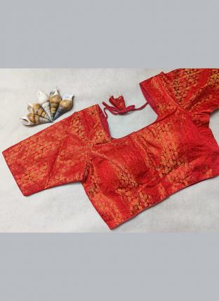 Red Banarasi Silk Traditional Wear Thread Work Blouse