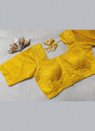 Yellow Banarasi Silk Traditional Wear Thread Work Blouse