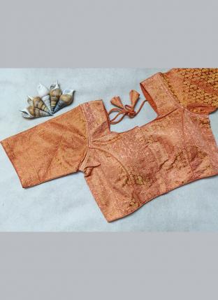 peach Banarasi Silk Traditional Wear Thread Work Blouse