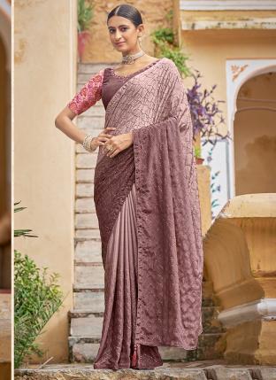 Dusty Pink Chinnon Party Wear Sequins Work Saree