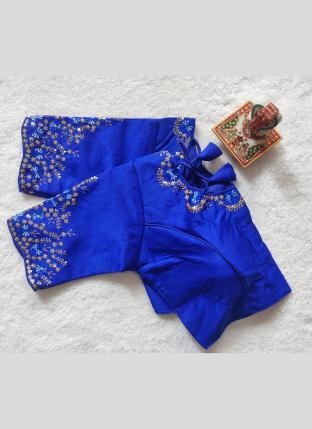 Blue Phantom Silk Party Wear Embroidery Work Blouse