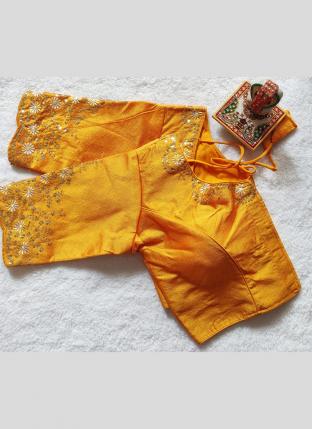 Mustard Phantom Silk Party Wear Embroidery Work Blouse