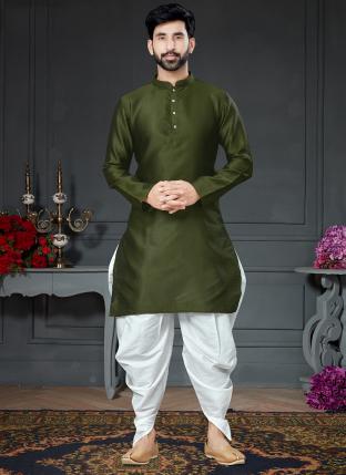 Mahendi Green Silk Traditional Wear Wooven Kurta Pajama