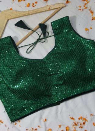 Green Phantom Silk Party Wear Sequins Work Blouse