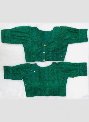 Green Cotton Party Wear Chikan Work Blouse