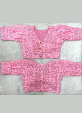 Pink Cotton Party Wear Chikan Work Blouse