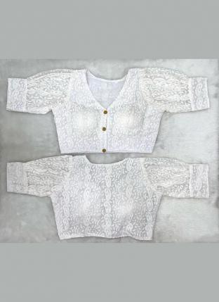 White Cotton Party Wear Chikan Work Blouse