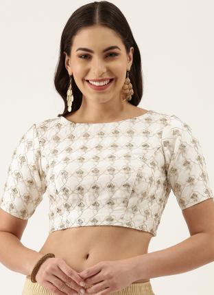 OFF WHITE Raw Silk Wedding Wear Embroidered Blouse