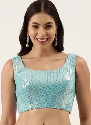 TURQUOISE BLUE Raw Silk Wedding Wear Embroidered Blouse