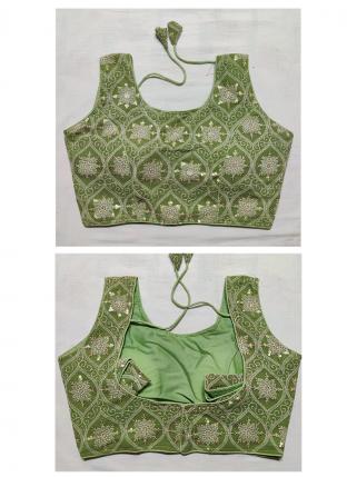 Green Mulberry Silk Traditional Wear Lucknowi Work Blouse