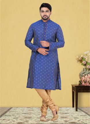 Blue Thread cotton Traditional Wear Weaving Kurta Pajama