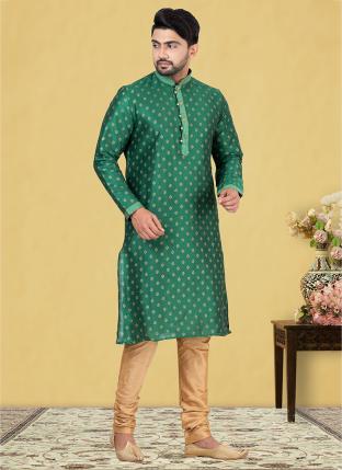 Rama green Dupion silk Traditional Wear Weaving Kurta Pajama