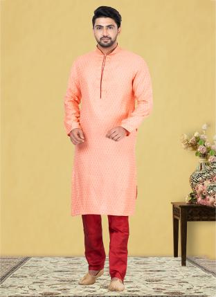Deep pink Jamewar silk Traditional Wear Weaving Kurta Pajama
