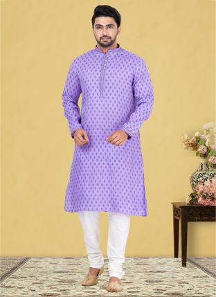 Purple Cotton linen Traditional Wear Weaving Kurta Pajama