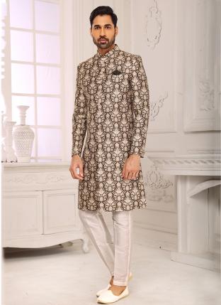 Mehendi Digital print with single thread work Wedding Wear Weaving Nawabi Indo Western