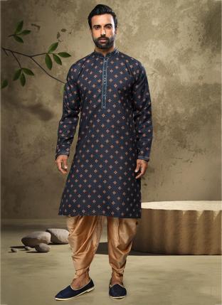 Blue Cotton Diwali Wear Machine Work Peshawari Kurta Pajama