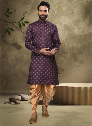Purple Cotton Diwali Wear Machine Work Peshawari Kurta Pajama