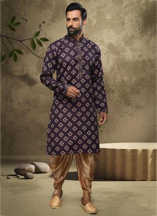 Purple Cotton Diwali Wear Machine Work Peshawari Kurta Pajama