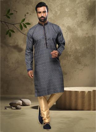 Blue Cotton Diwali Wear Machine Work Churidar Kurta Pajama