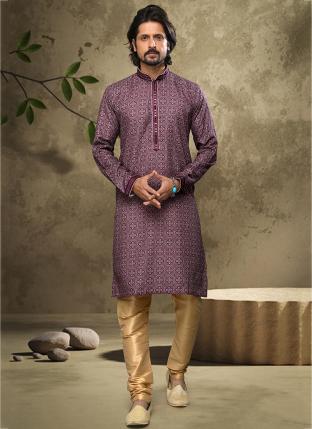 Purple Cotton Diwali Wear Machine Work Churidar Kurta Pajama
