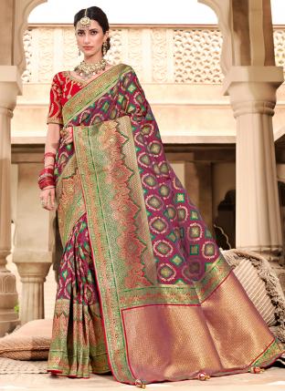 Multi Colour Silk Reception Wear Weaving Saree