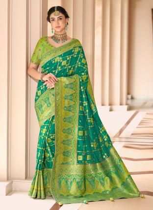 Teal green Silk Reception Wear Weaving Saree