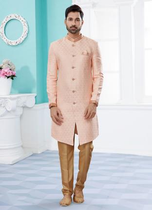 Pink Havy Banarasi Jackard with Thred Zari work Wedding Wear Fancy Churidar Sherwani