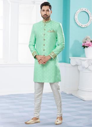 Rama Green Havy Classic sherwani with thread embroidered Wedding Wear Fancy Churidar Sherwani