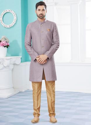 Voilet Jackard with full computer amrodery Wedding Wear Fancy Churidar Sherwani