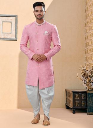 Pink Havy Banarasi Jackard with Thred work Wedding Wear Fancy Dhoti Sherwani