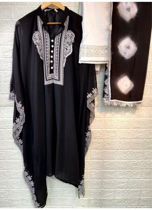 Black Georgette Traditional Wear Embroidery Work Kaftan Suit
