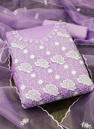 Purple Organza Silk Traditional Wear Embroidery Work Dress Material