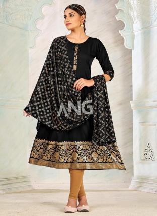 Black Crepe Casual Wear Foil Printed Gown With Dupatta