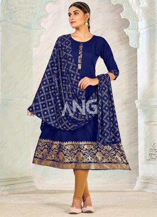 Blue Crepe Casual Wear Foil Printed Gown With Dupatta