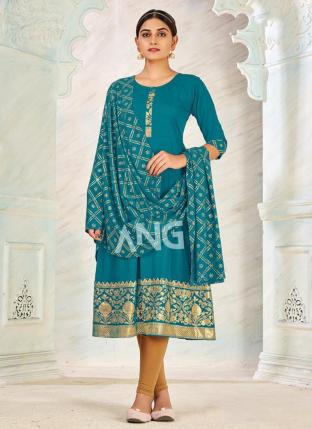 Sky Blue Crepe Casual Wear Foil Printed Gown With Dupatta